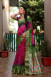 Beautiful Bandhej design silk saree with Zari Weaving